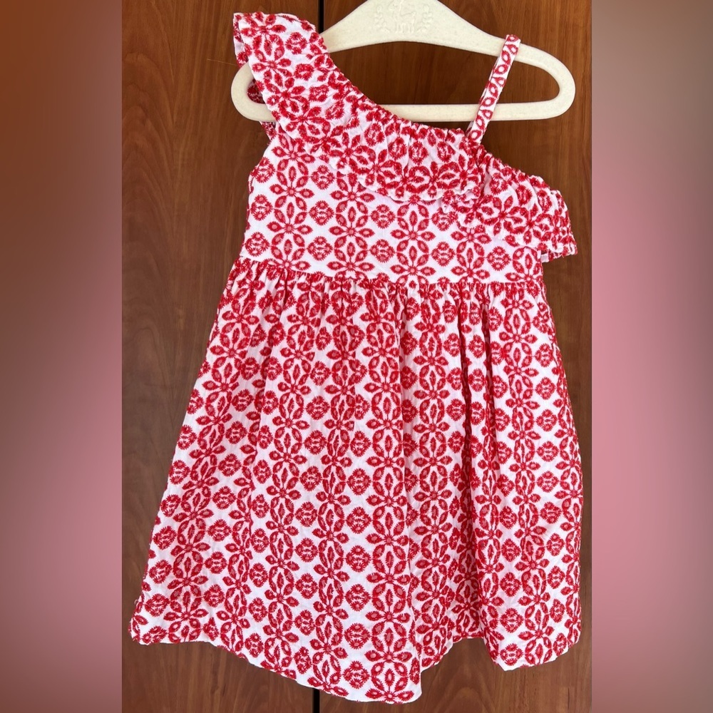 Janie and Jack - Eyelet one-shoulder red-white girl dress (Size 12-18m)